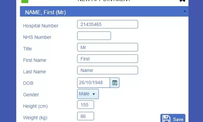 Example of Labyrinth software interface appointment screen