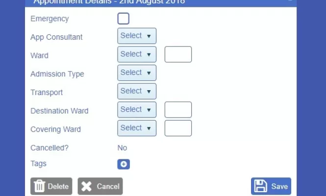 Example of Labyrinth software interface appointment screen